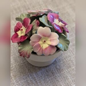 Floral Ceramic Pot with Pink and Green Accents